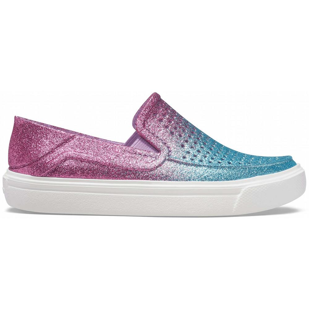 Aqua / Pink Girls' Crocs CitiLane Roka Glitter Slip-On Flat Shoes | NZ 1602HAPK